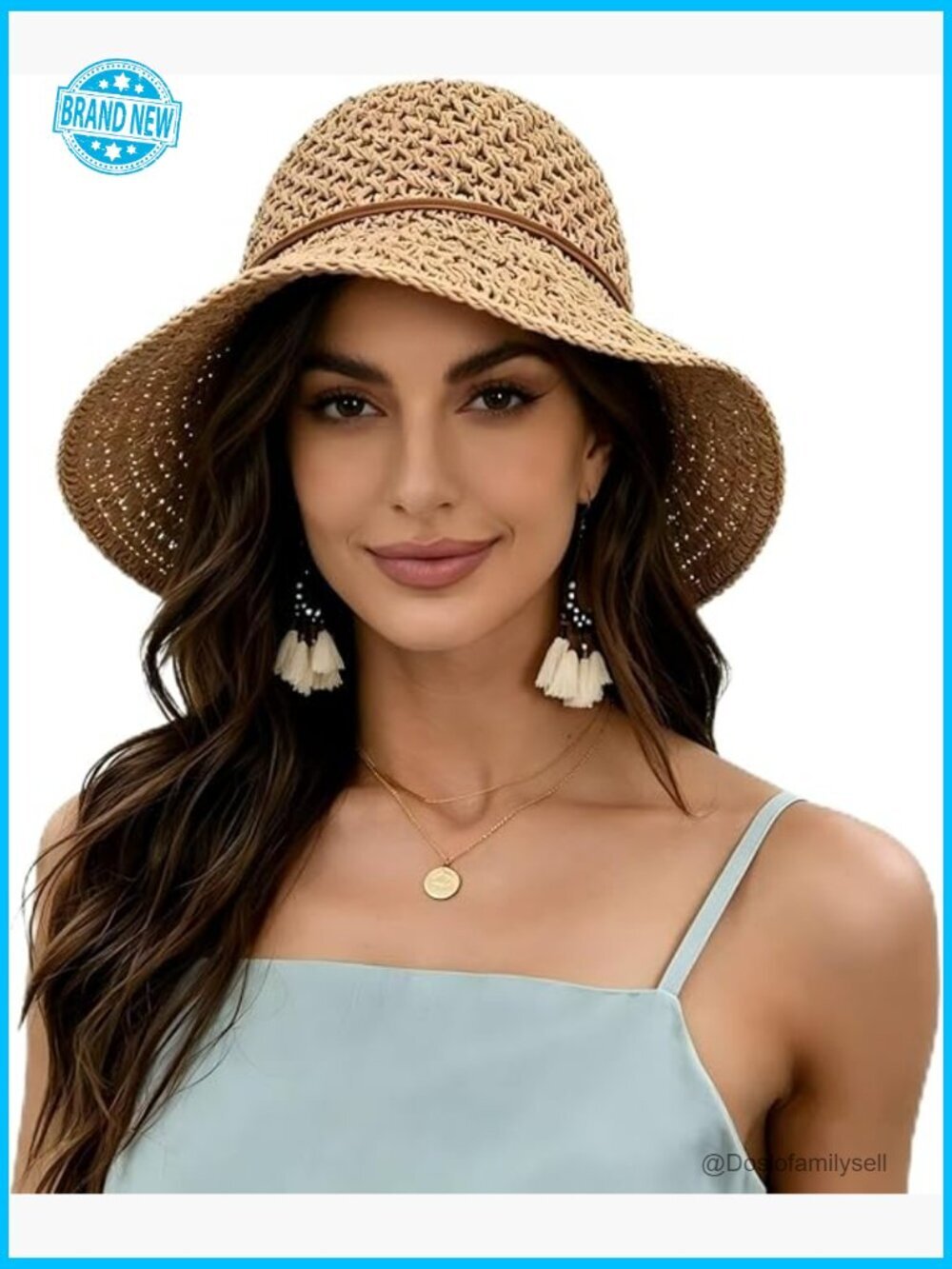 Wide Brim UPF50 Straw Sun Hat Floppy Beach Roll-Up Travel Essential